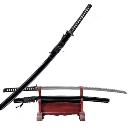 CZARNA KATANA Z KLASYCZNĄ AŻUROWĄ TSUBĄ