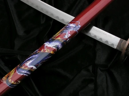 CZERWONA KATANA Z MOTYWEM SMOKA