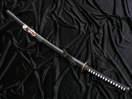 CZARNA KATANA Z MOTYWEM SAMURAJA