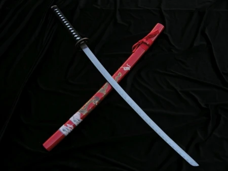 CZERWONA KATANA Z WYRAZISTYM MOTYWEM SMOKA