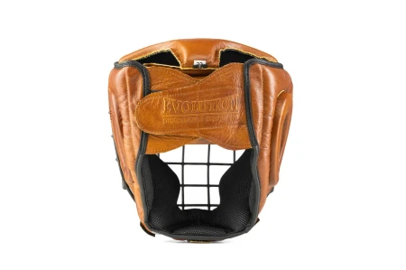 Skórzany kask bokserski z metalową kratą Retro Tan