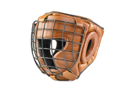 Skórzany kask bokserski z metalową kratą Retro Tan