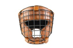 Przejdź do produktu Skórzany kask bokserski z metalową kratą RETRO TAN