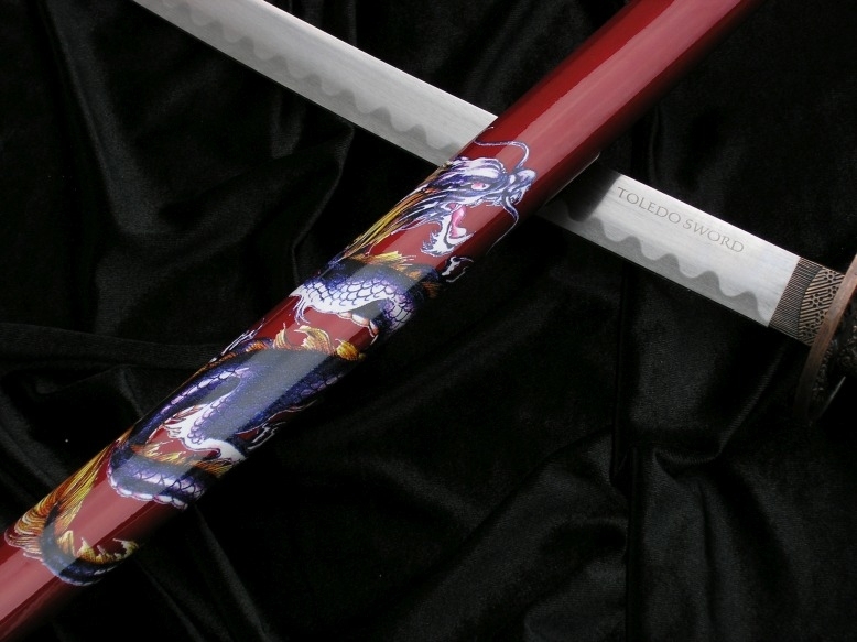 CZERWONA KATANA Z MOTYWEM SMOKA