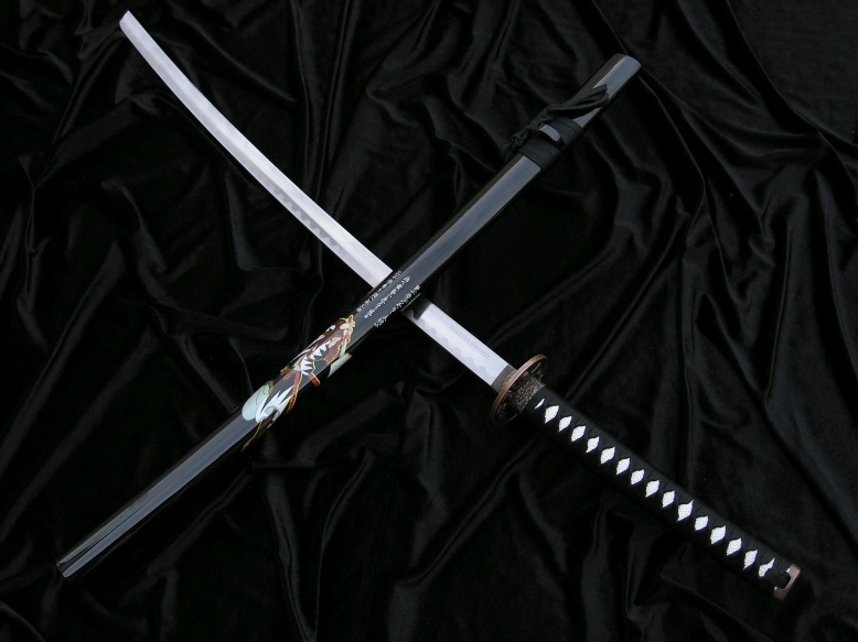 CZARNA KATANA Z MOTYWEM SAMURAJA