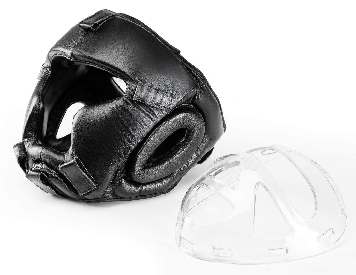 Kask bokserski ze skóry naturalnej z przezroczystą kratą